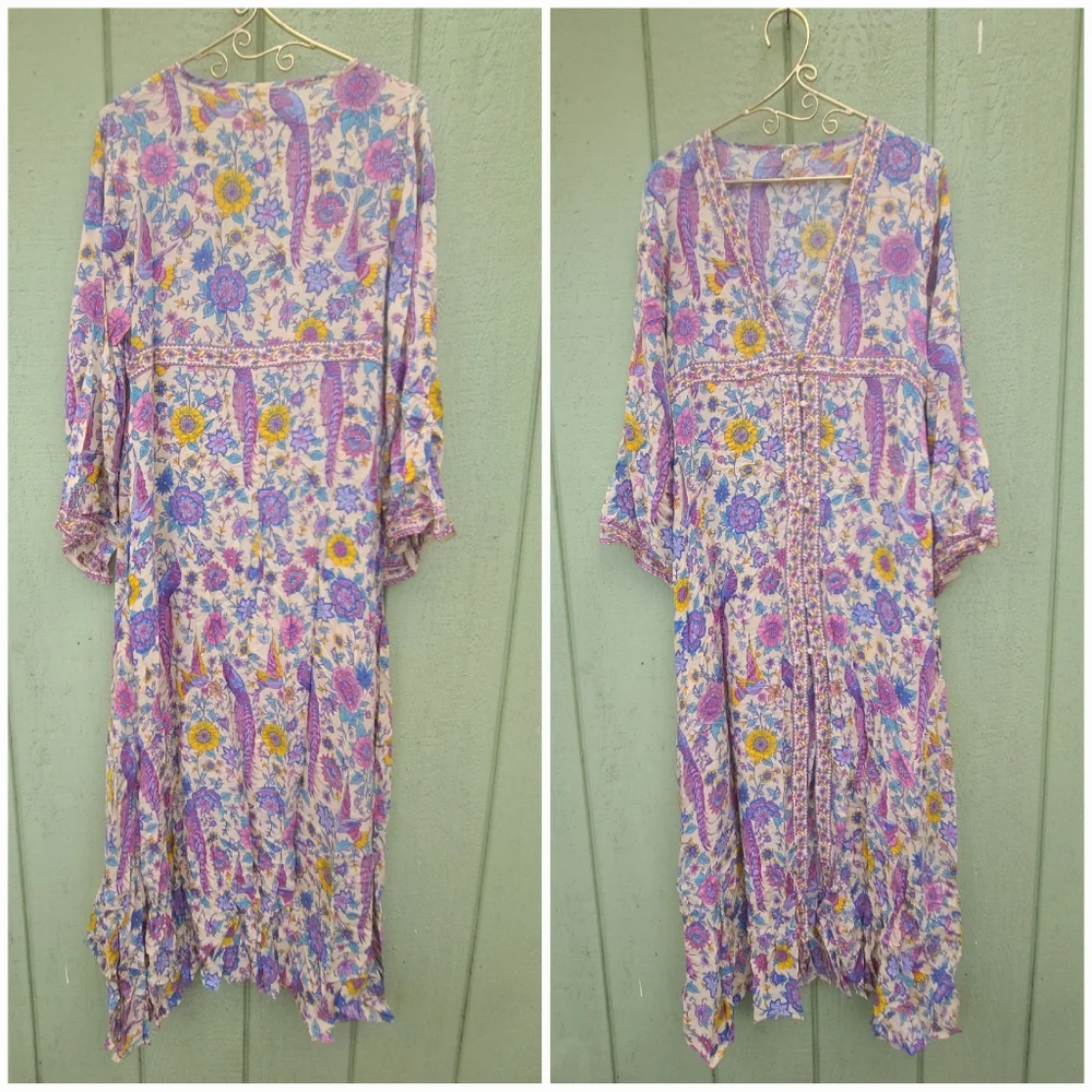 Spell Sample Lovebird Maxi Dress Gown Kimono Robe Duster S Chamomile OOAK NWOT - Picture 2 of 14